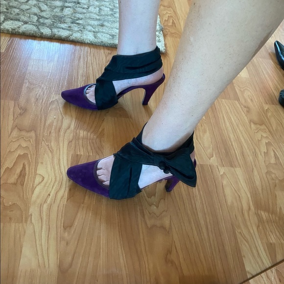 Marc Jacobs Vtg Purple Suede Cloth Strap Heels Made in Italy - Picture 10 of 14